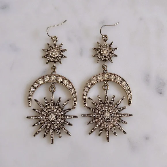 Celestial Drop Earrings w/ Moon & Star Embellishments - Picture 3 of 5